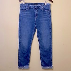 Silver Jeans Women’s Size 28 High Note Slim Fringed Waist Raw Hem